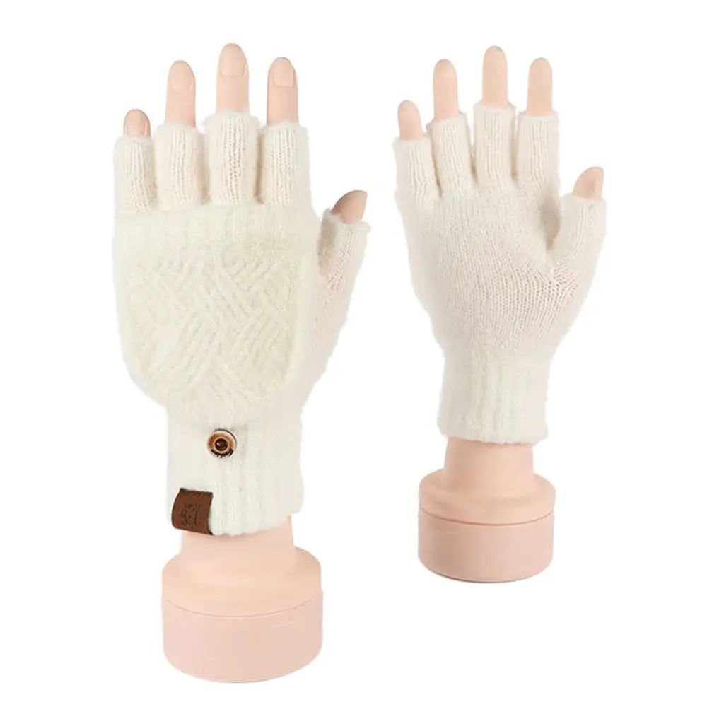 Women Winter Warm Gloves Thickening Wool Gloves Knitted Flip Fingerless Exposed Finger Thick Gloves Without Fingers Mittens