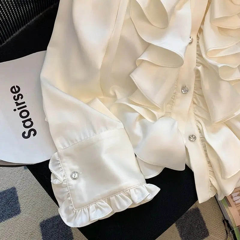 Spring Autumn New Fashion Polo Neck Long Sleeved Blouse Solid Color Casual Versatile Clothing Commuter Western Women's Shirts