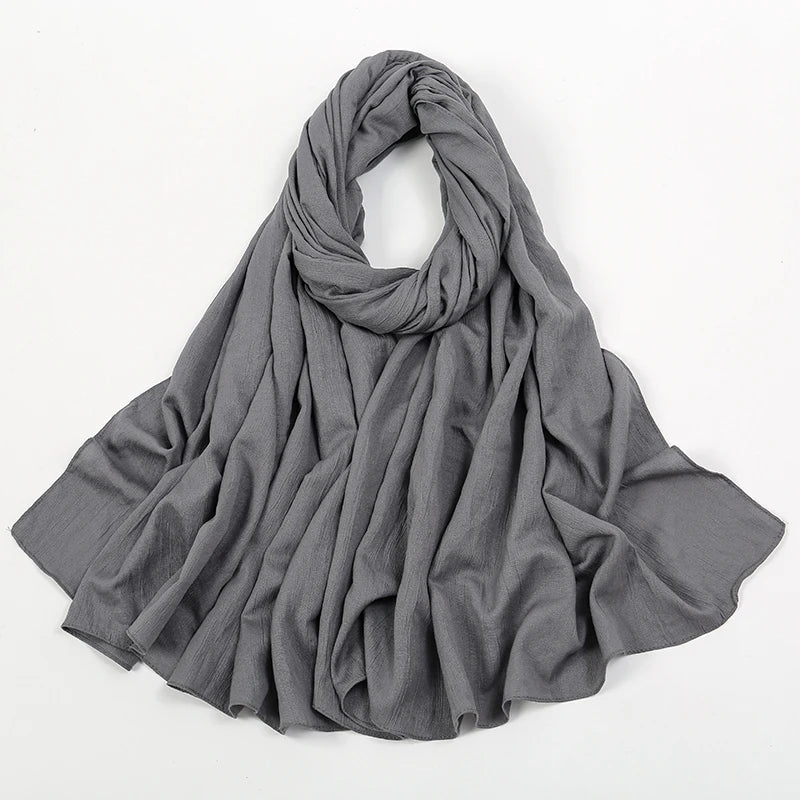 Plain Cotton Feel Wrinkle Hijab Scarf Woman Muslim Hijab Shawls Soft Long Wraps Solid Color Ladies Turban Elegant Headband Stole
