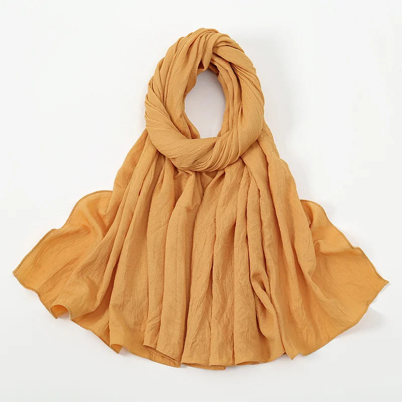 Plain Cotton Feel Wrinkle Hijab Scarf Woman Muslim Hijab Shawls Soft Long Wraps Solid Color Ladies Turban Elegant Headband Stole