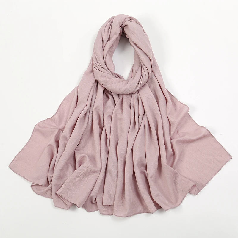 Plain Cotton Feel Wrinkle Hijab Scarf Woman Muslim Hijab Shawls Soft Long Wraps Solid Color Ladies Turban Elegant Headband Stole