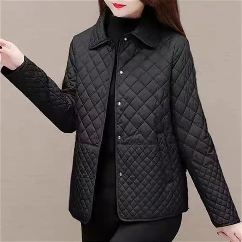 Autumn Winter Women Midi Plaid Quilted Coats Fashion Female Korean Clothing New Solid Casual Thicken Warm Long Sleeve Jackets