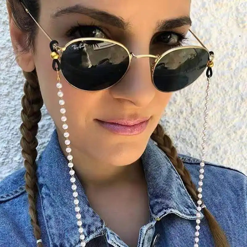 Eyeglass Chain White Plastic Beads Pearl Heart Color Crystal Charm Eyewear Retainer Glasses Holder Strap Women Necklace Gift