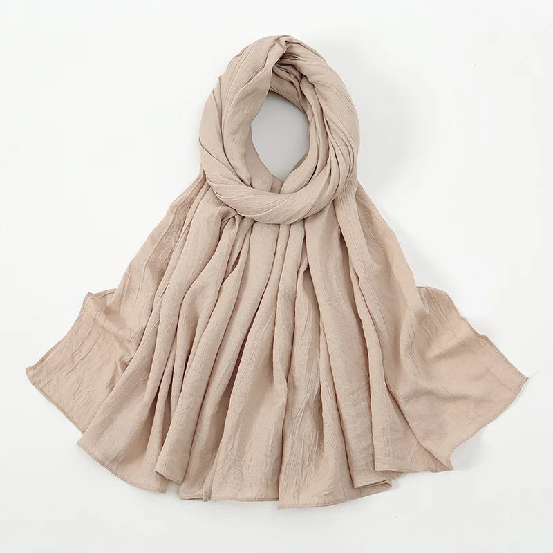 Plain Cotton Feel Wrinkle Hijab Scarf Woman Muslim Hijab Shawls Soft Long Wraps Solid Color Ladies Turban Elegant Headband Stole