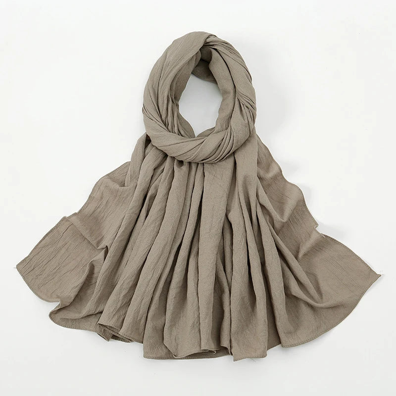 Plain Cotton Feel Wrinkle Hijab Scarf Woman Muslim Hijab Shawls Soft Long Wraps Solid Color Ladies Turban Elegant Headband Stole
