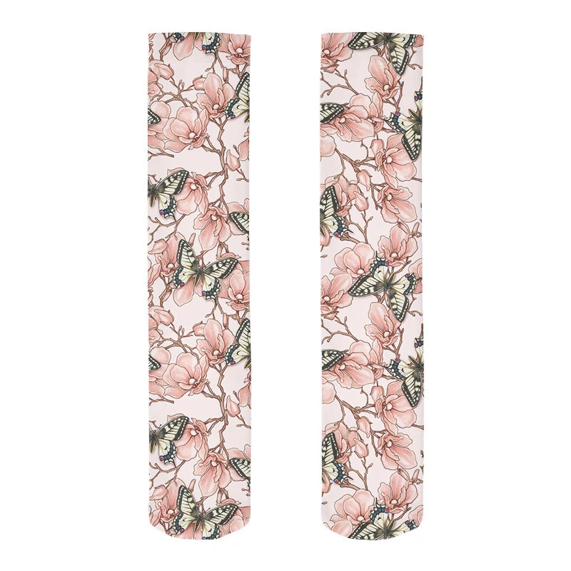 Fashion Trend Flower Print Harajuku Knee Socks Summer Rose Small Daisy Calf Socks Japanese Wild High Tube Sweet Stockings Women