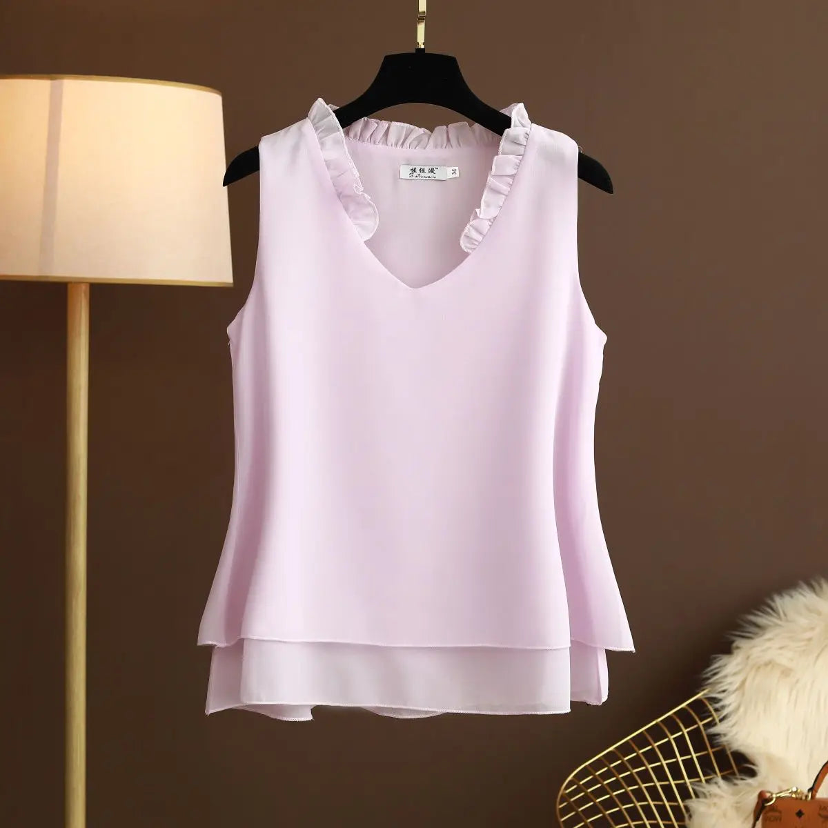 New Summer Loose V-Neck Sleeveless Chiffon Shirts Women's Tops Large Size Women's Shirts Women's Clothes Top  Blusas De Mujer