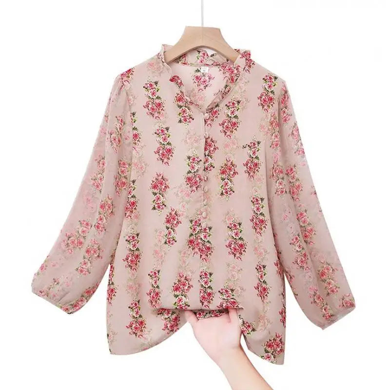 Spring and Summer New Women's Shirts Loose Fashion Casual Printing Pullover Half Neck Button Commuter Elegant Vacation Tops