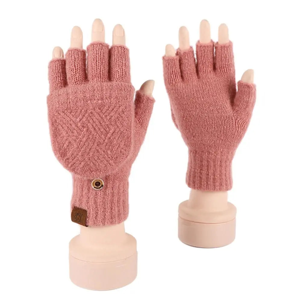 Women Winter Warm Gloves Thickening Wool Gloves Knitted Flip Fingerless Exposed Finger Thick Gloves Without Fingers Mittens