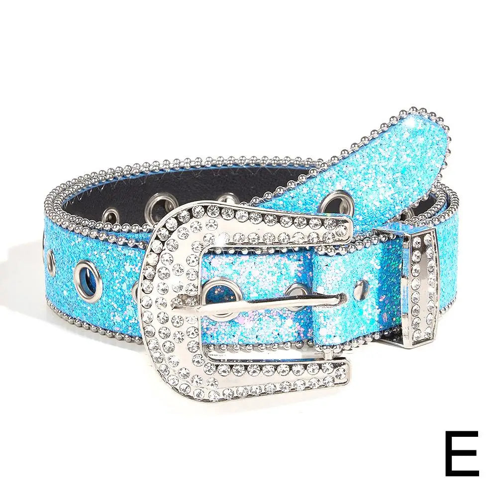 Women's Jeans Rhinestone Belt Belt Western Denim Shiny Rivet Design PU Artificial Diamond Belt Punk Rock Men's Skull Belt