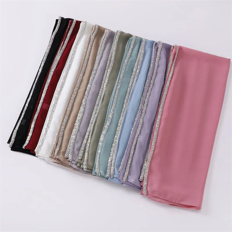 New Luxury Fashion Jewelry Bubble Chiffon Hijab Shawls High Quality Bling Bling Wrap Beach Bufandas Ramadan Islamic Muslim Sjaal