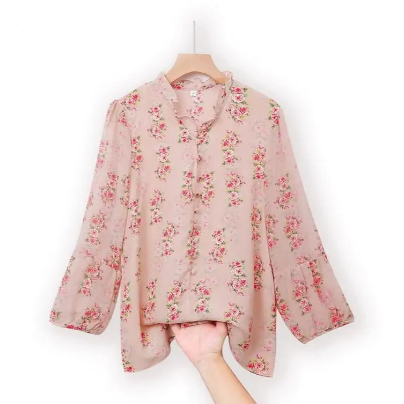 Spring and Summer New Women's Shirts Loose Fashion Casual Printing Pullover Half Neck Button Commuter Elegant Vacation Tops