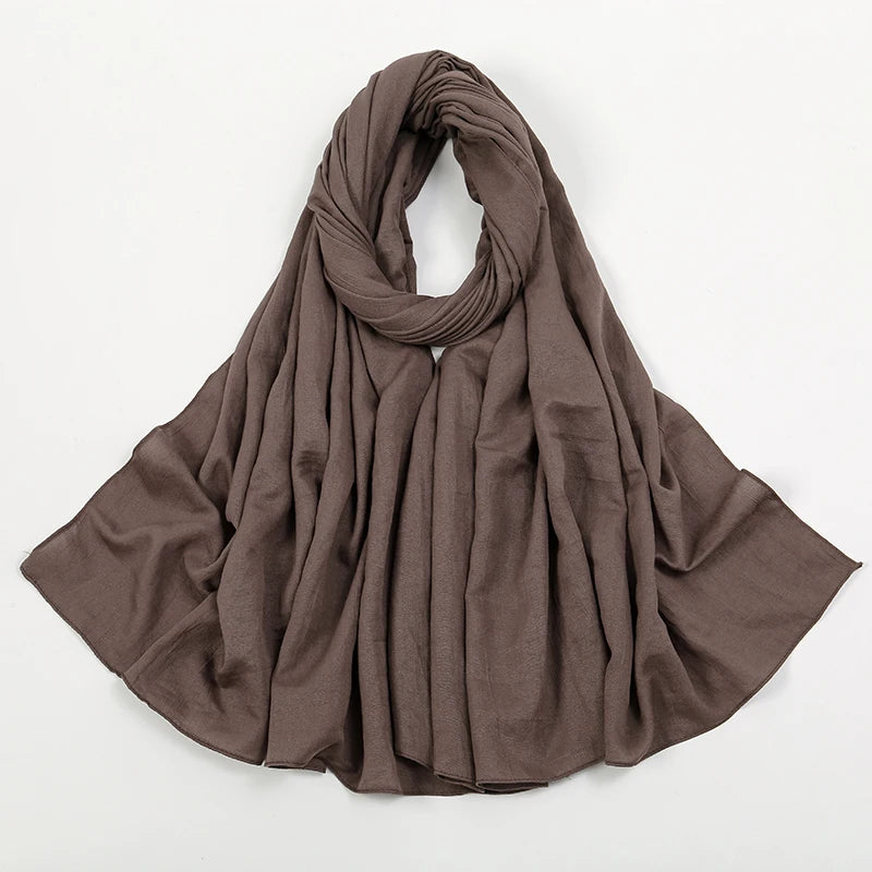 Plain Cotton Feel Wrinkle Hijab Scarf Woman Muslim Hijab Shawls Soft Long Wraps Solid Color Ladies Turban Elegant Headband Stole