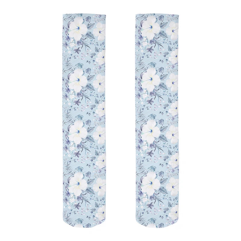 Fashion Trend Flower Print Harajuku Knee Socks Summer Rose Small Daisy Calf Socks Japanese Wild High Tube Sweet Stockings Women