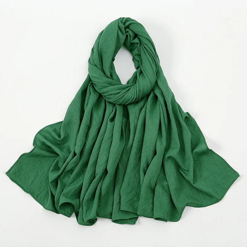 Plain Cotton Feel Wrinkle Hijab Scarf Woman Muslim Hijab Shawls Soft Long Wraps Solid Color Ladies Turban Elegant Headband Stole