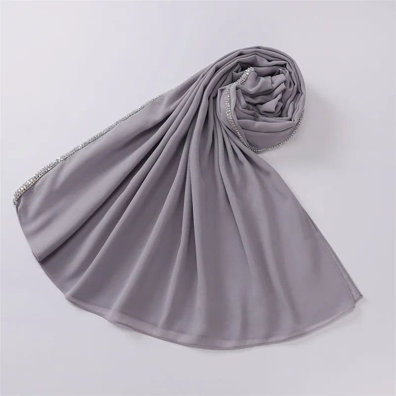 New Luxury Fashion Jewelry Bubble Chiffon Hijab Shawls High Quality Bling Bling Wrap Beach Bufandas Ramadan Islamic Muslim Sjaal