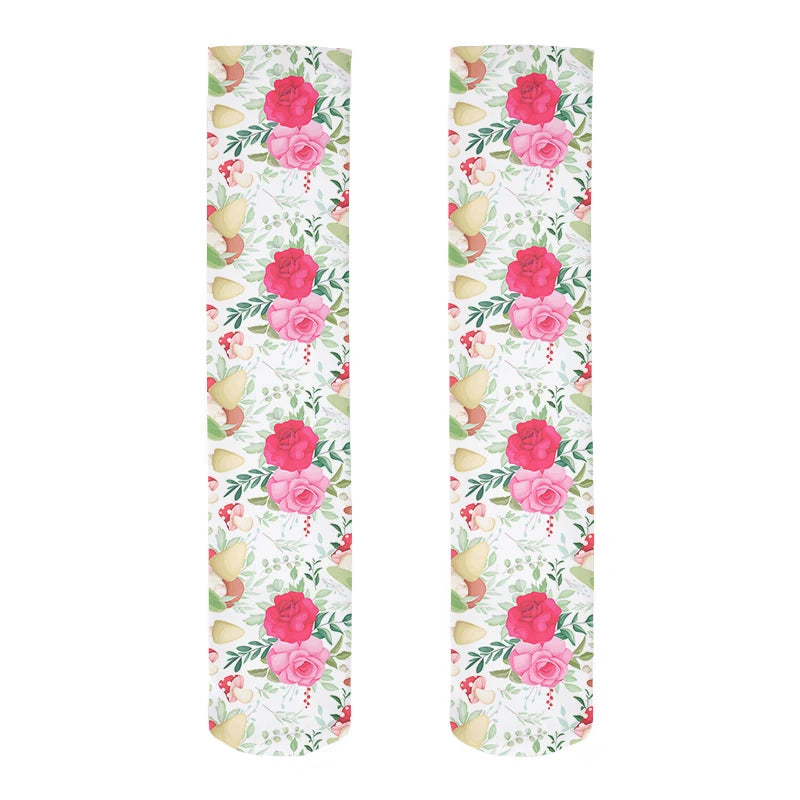 Fashion Trend Flower Print Harajuku Knee Socks Summer Rose Small Daisy Calf Socks Japanese Wild High Tube Sweet Stockings Women