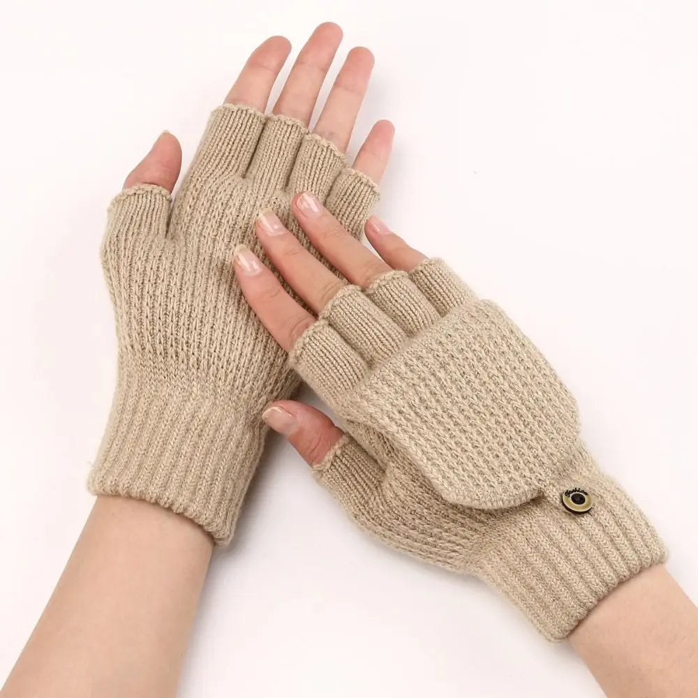 Women Winter Warm Gloves Thickening Wool Gloves Knitted Flip Fingerless Exposed Finger Thick Gloves Without Fingers Mittens