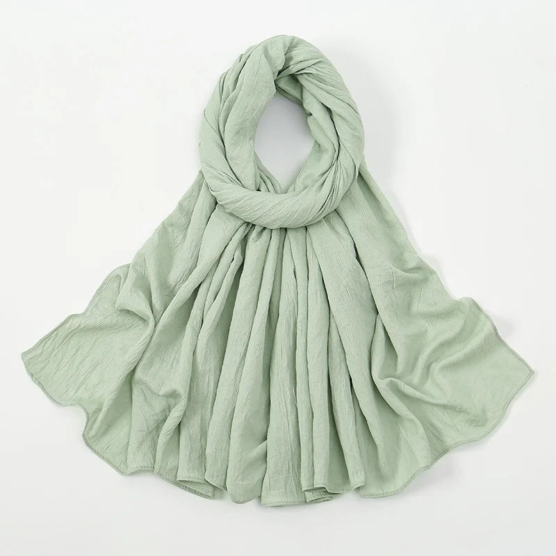 Plain Cotton Feel Wrinkle Hijab Scarf Woman Muslim Hijab Shawls Soft Long Wraps Solid Color Ladies Turban Elegant Headband Stole