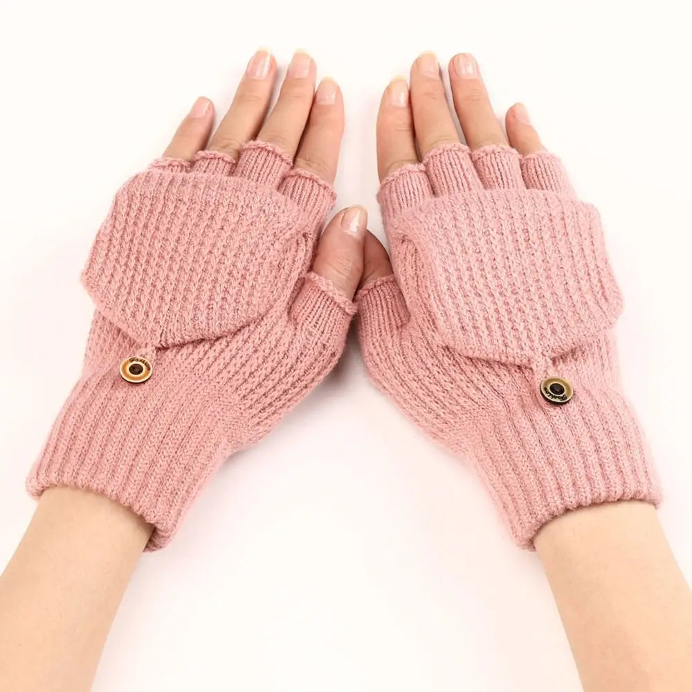 Women Winter Warm Gloves Thickening Wool Gloves Knitted Flip Fingerless Exposed Finger Thick Gloves Without Fingers Mittens