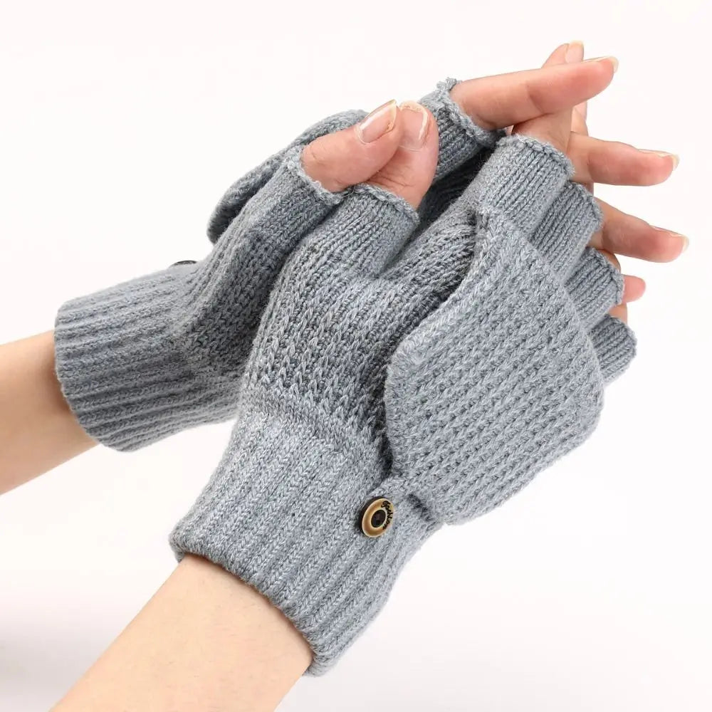Women Winter Warm Gloves Thickening Wool Gloves Knitted Flip Fingerless Exposed Finger Thick Gloves Without Fingers Mittens