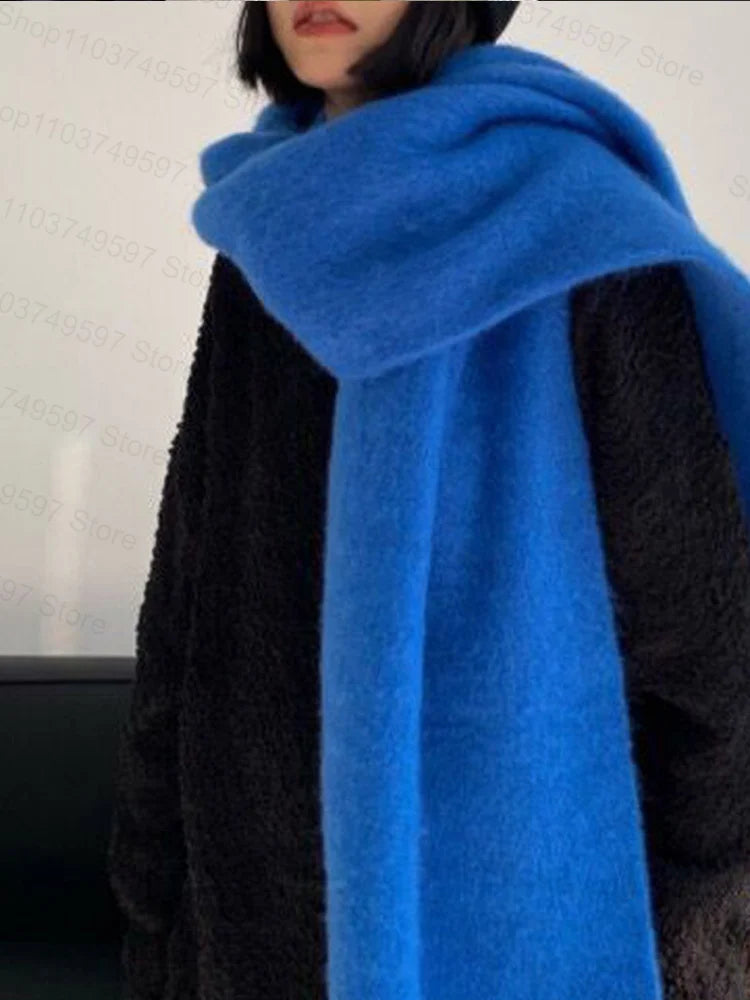 Winter Warm Thicken Scarf Luxury Cashmere Women's Scarfs Solid Color Minimalism Shawl Long Soft Fluffy Classic Tassel Shawls
