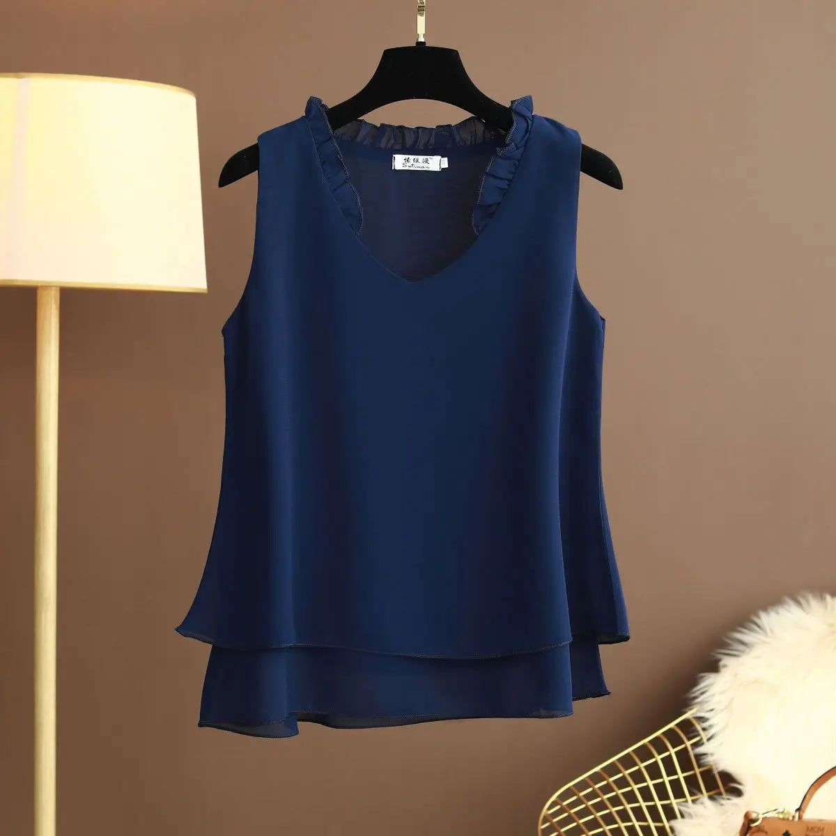 New Summer Loose V-Neck Sleeveless Chiffon Shirts Women's Tops Large Size Women's Shirts Women's Clothes Top  Blusas De Mujer