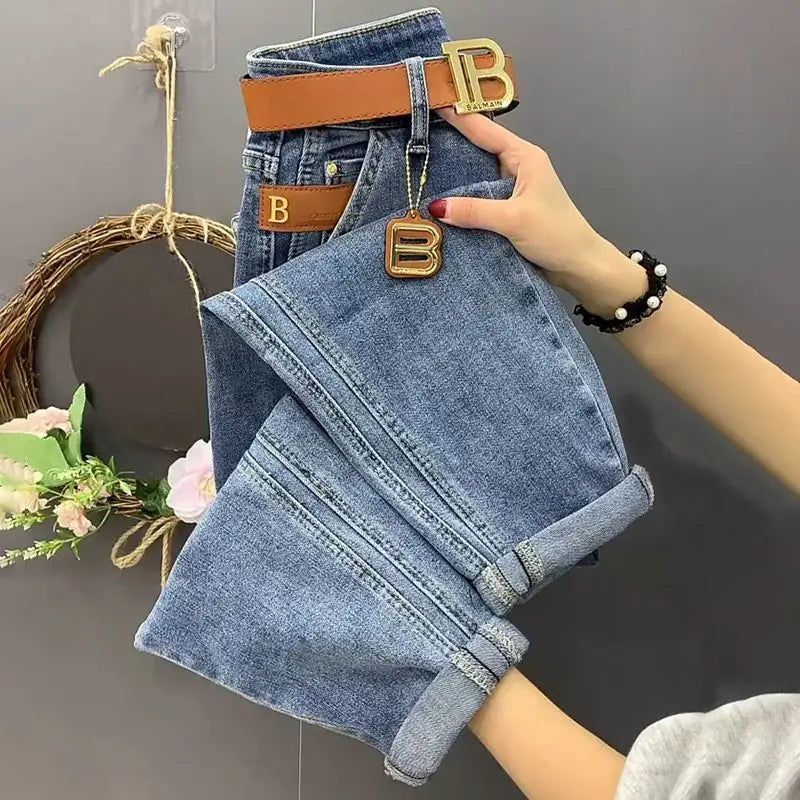 Vintage Stretchy Soft Women's Jeans Loose-fit Slimming Cropped Pants Wide Hips Thick Legs Fashionable Dad-style Harem Pants