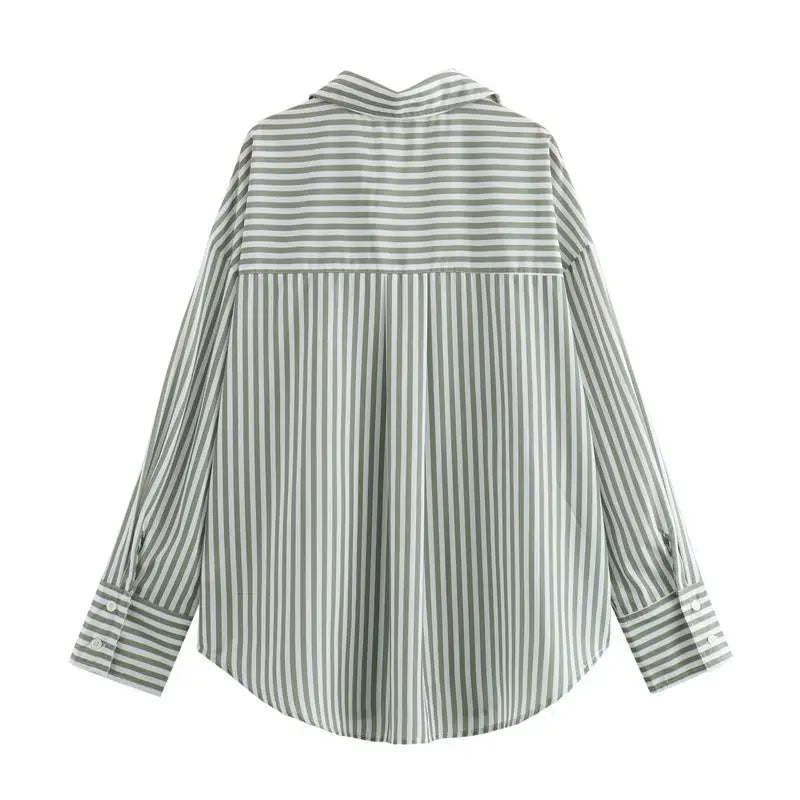 TRAF Women's Shirts Summer Tops 2024 New Chic Striped Loose Blouses Street Elegant Joker Youth Women's Shirt Tops