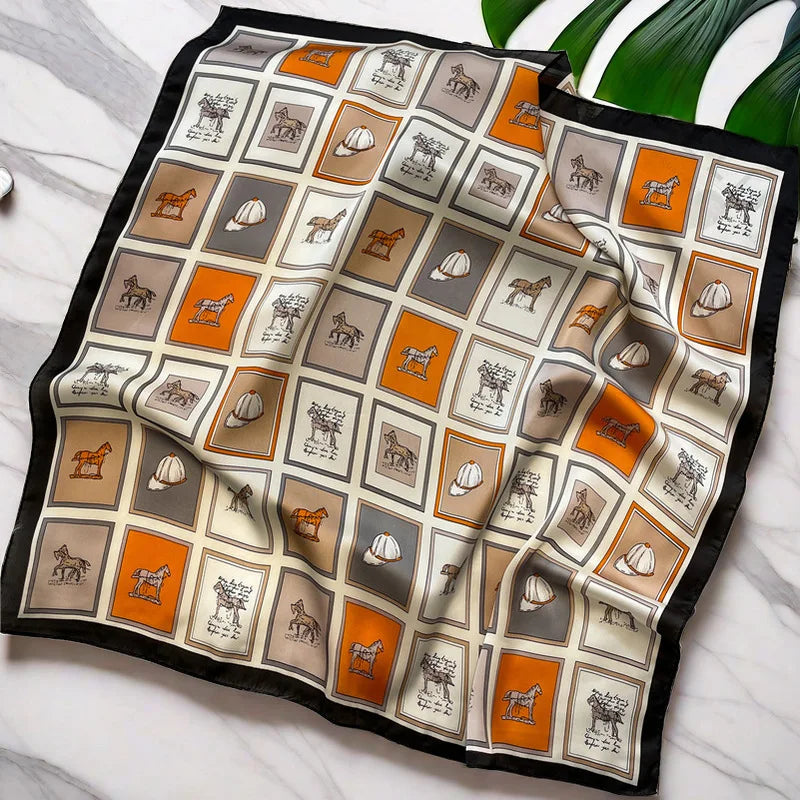 Luxury Brand Women Scarf Summer 70cm Silk Scarves Shawls Lady Sunscreen Beach Shawl Horse Print Square Scarves Muslim Headscarf