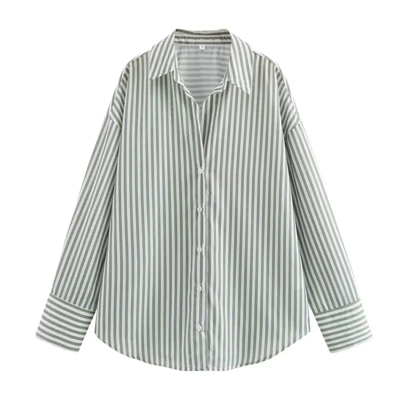 TRAF Women's Shirts Summer Tops 2024 New Chic Striped Loose Blouses Street Elegant Joker Youth Women's Shirt Tops