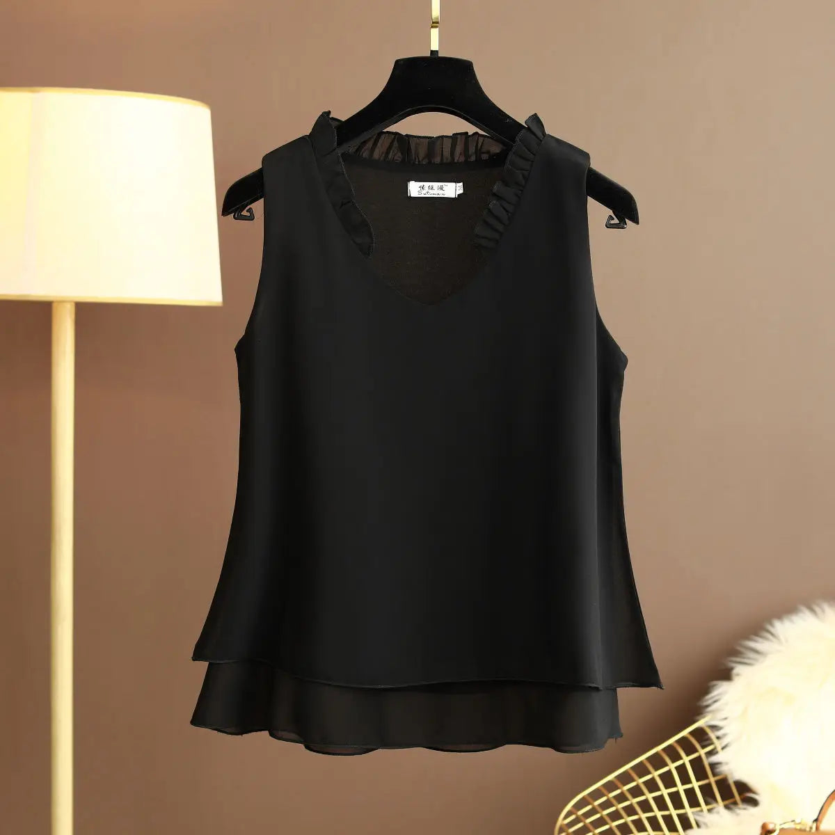 New Summer Loose V-Neck Sleeveless Chiffon Shirts Women's Tops Large Size Women's Shirts Women's Clothes Top  Blusas De Mujer