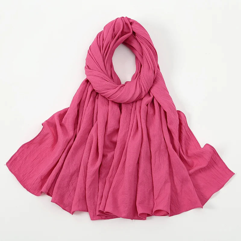 Plain Cotton Feel Wrinkle Hijab Scarf Woman Muslim Hijab Shawls Soft Long Wraps Solid Color Ladies Turban Elegant Headband Stole