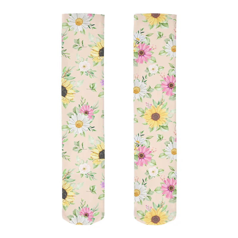 Fashion Trend Flower Print Harajuku Knee Socks Summer Rose Small Daisy Calf Socks Japanese Wild High Tube Sweet Stockings Women