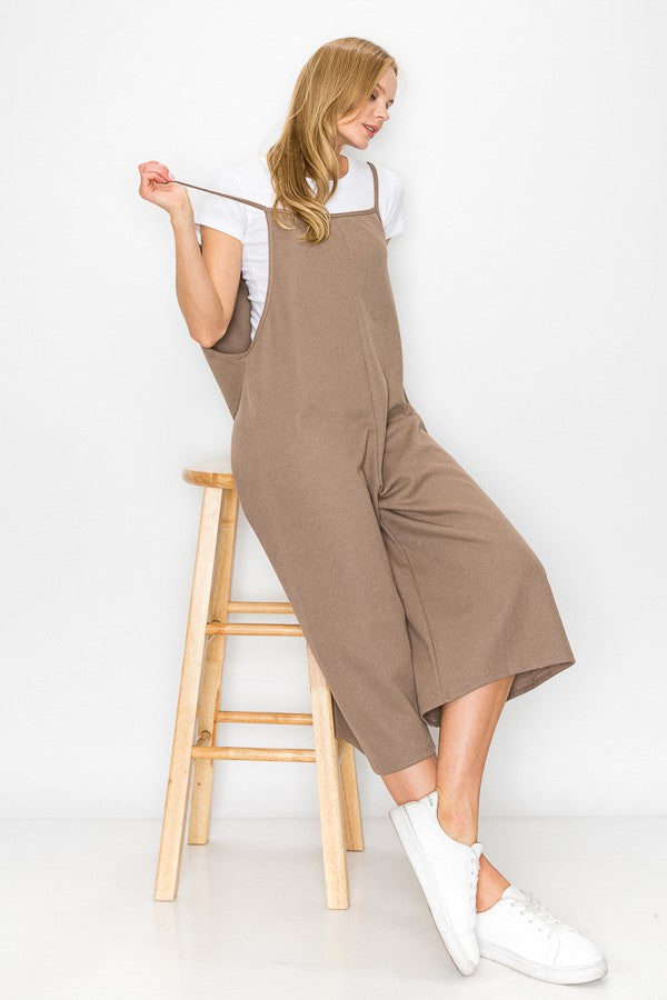 Cropped Bottom Wide Leg Oversized Jumpsuit - Taupe